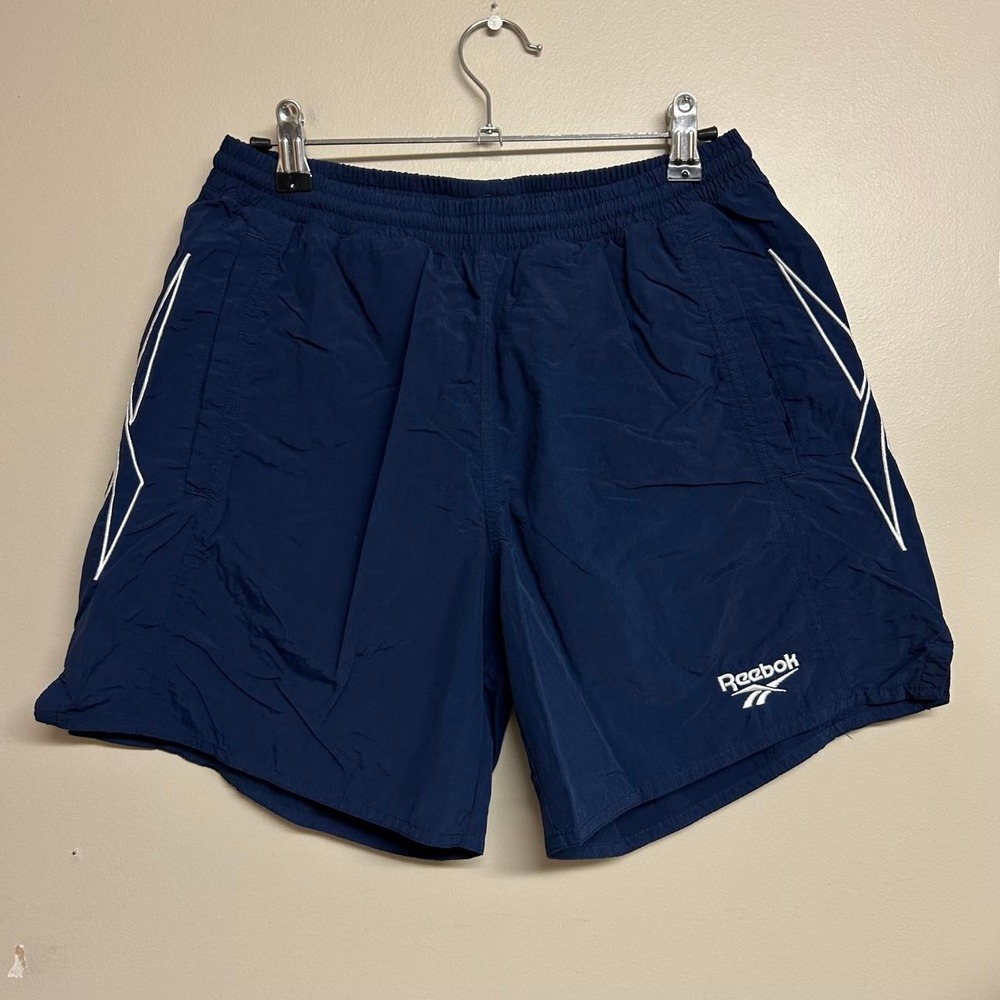 Reebok Mens Navy Blue Nylon Baggy Athletic Shorts Y2K Vintage Medium